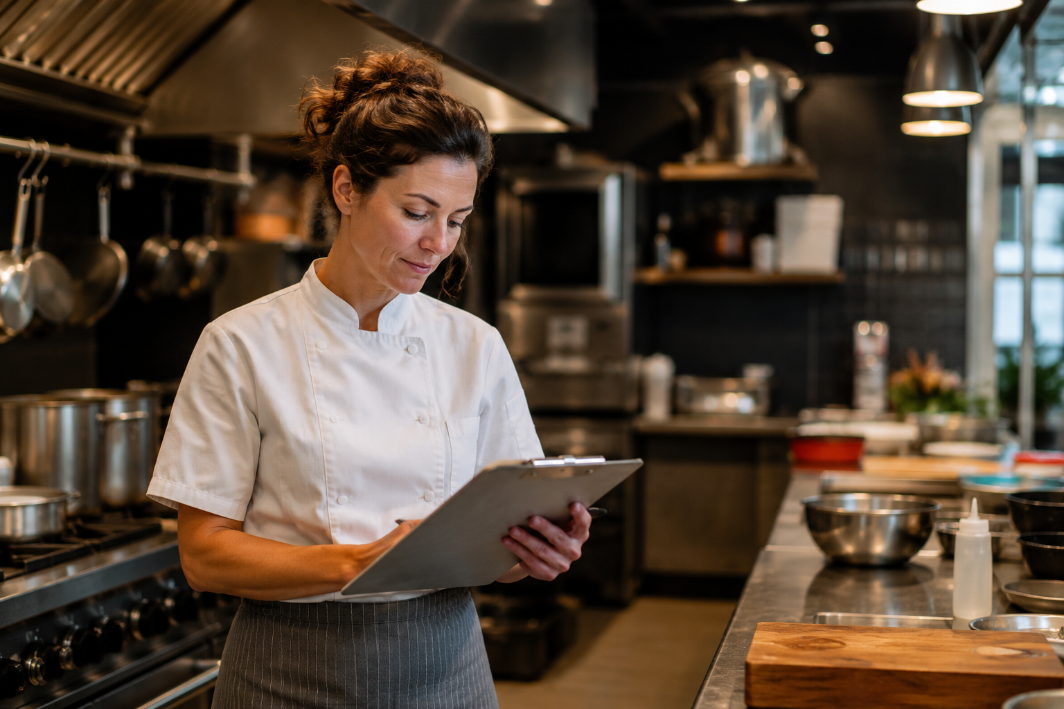Restaurant owner reviewing operations